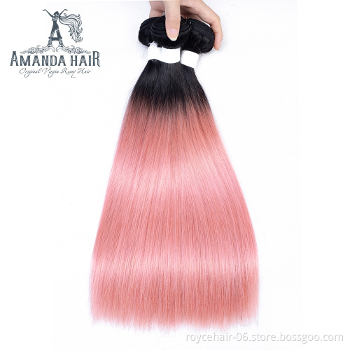 Amanda Ombre color 100% Brazilian Human hair Extensions  Two Tone colored Human Hair bundles with closure T1B Light Pink